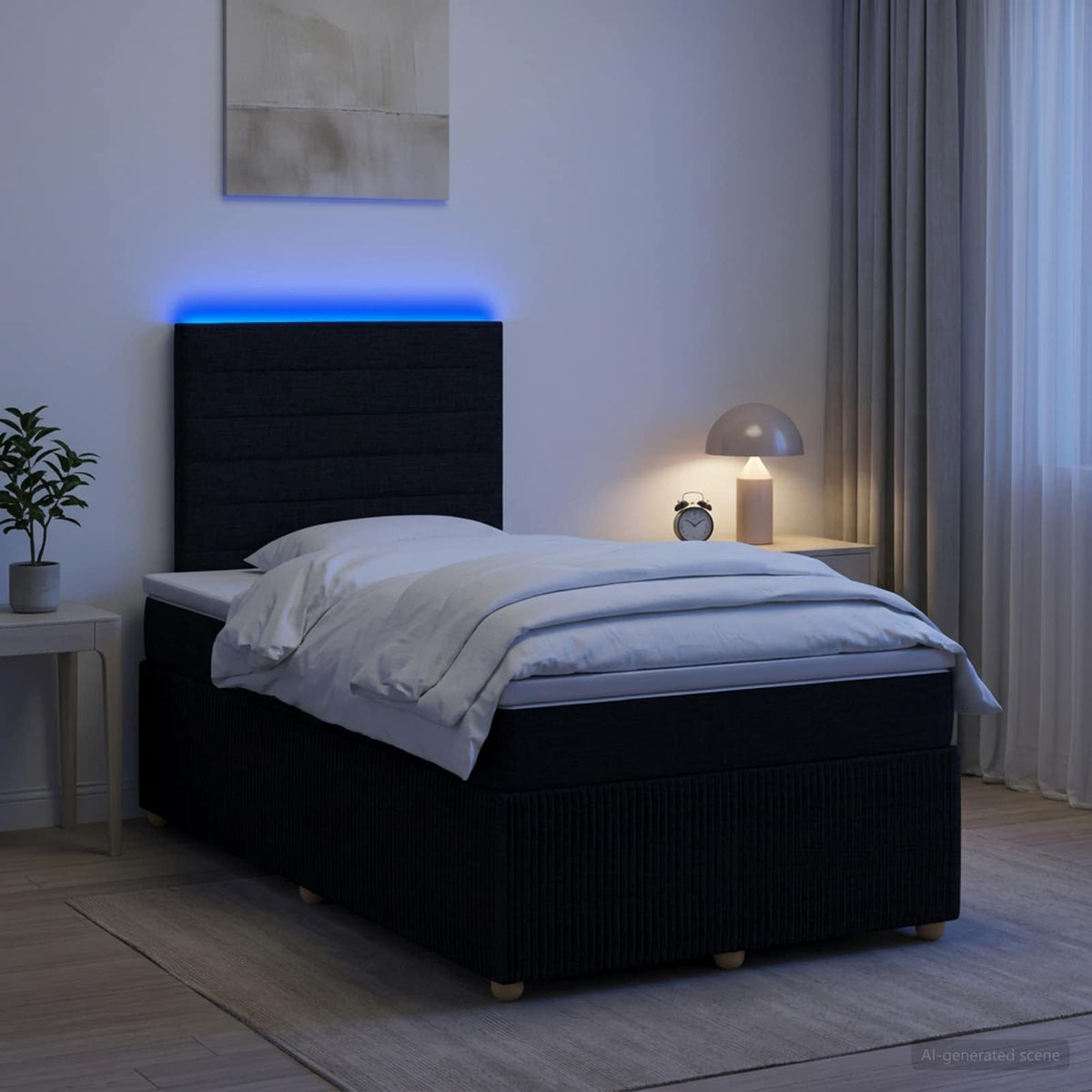 Lit boxspring LED avec matelas Noir 120 x 200 cm Tissu