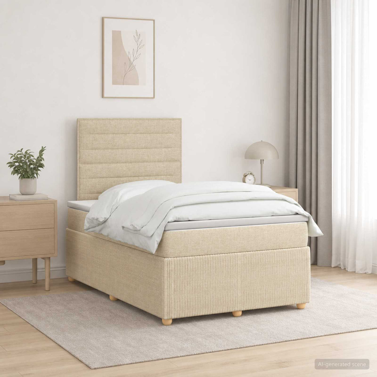 Lit boxspring LED avec matelas Crème 120 x 190 cm Tissu