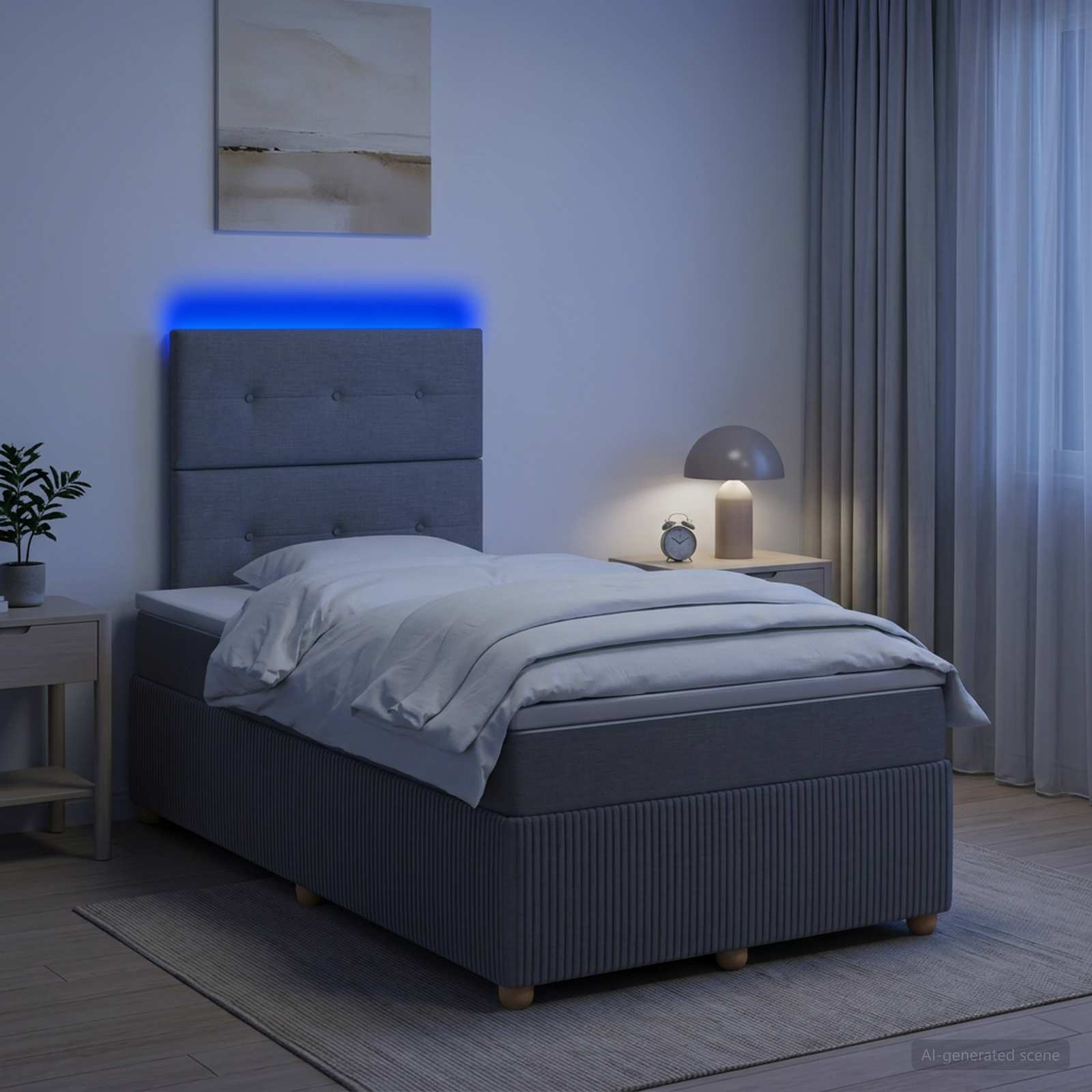 Lit boxspring LED avec matelas Gris clair 120 x 190 cm Tissu - XIOS
