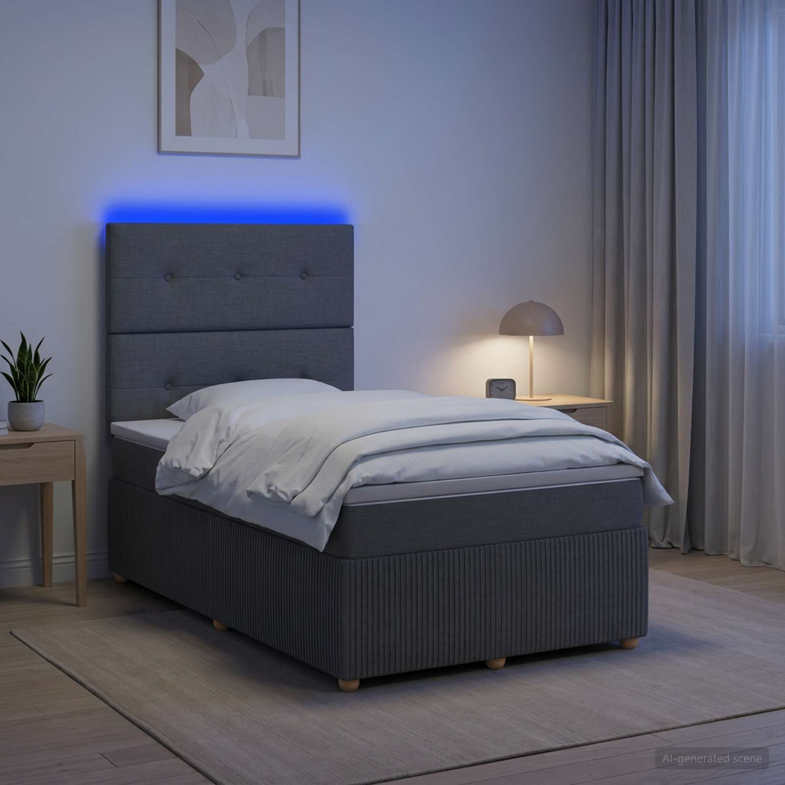 Lit boxspring LED avec matelas Gris foncé 120 x 190 cm Tissu
