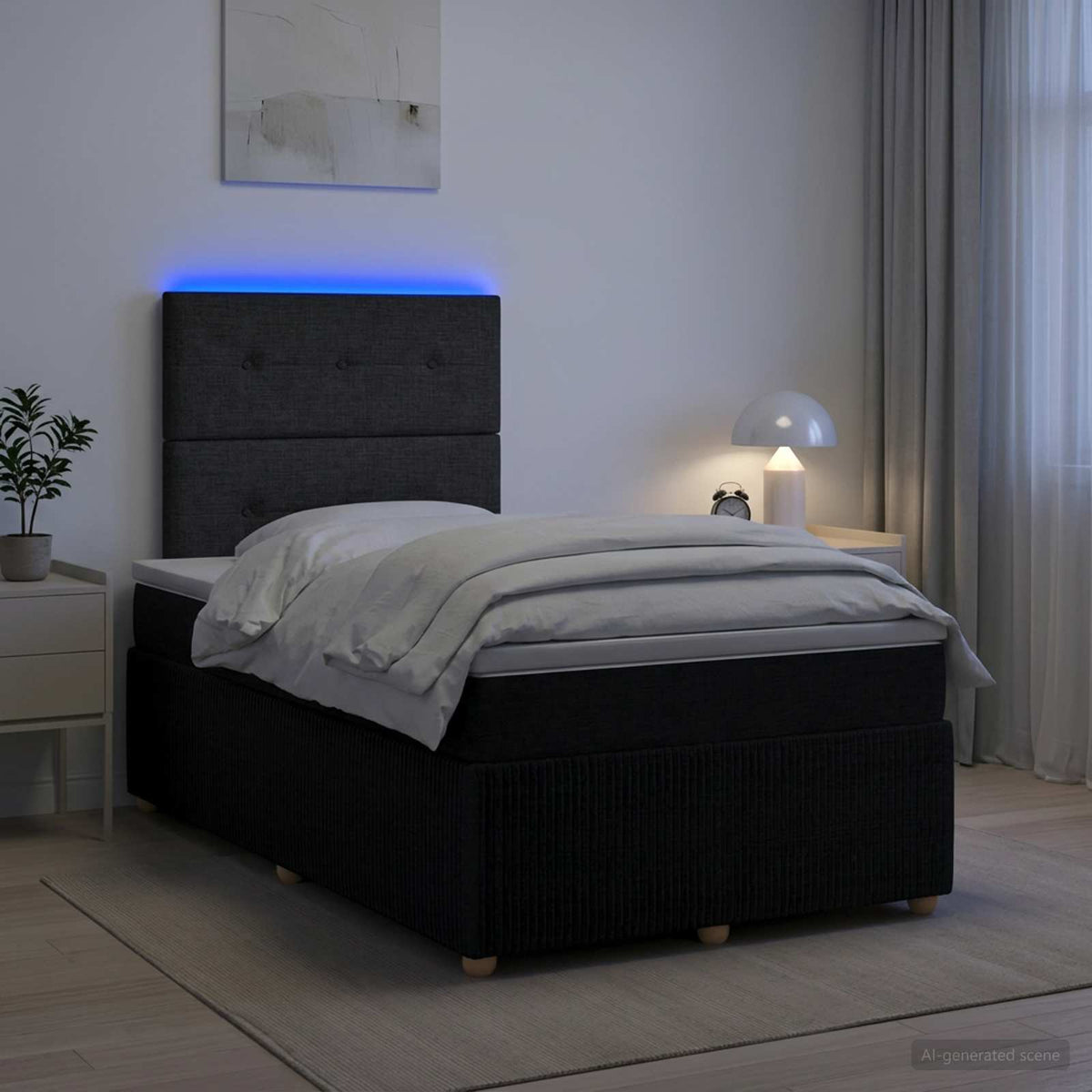 Lit boxspring LED avec matelas Noir 120 x 190 cm Tissu