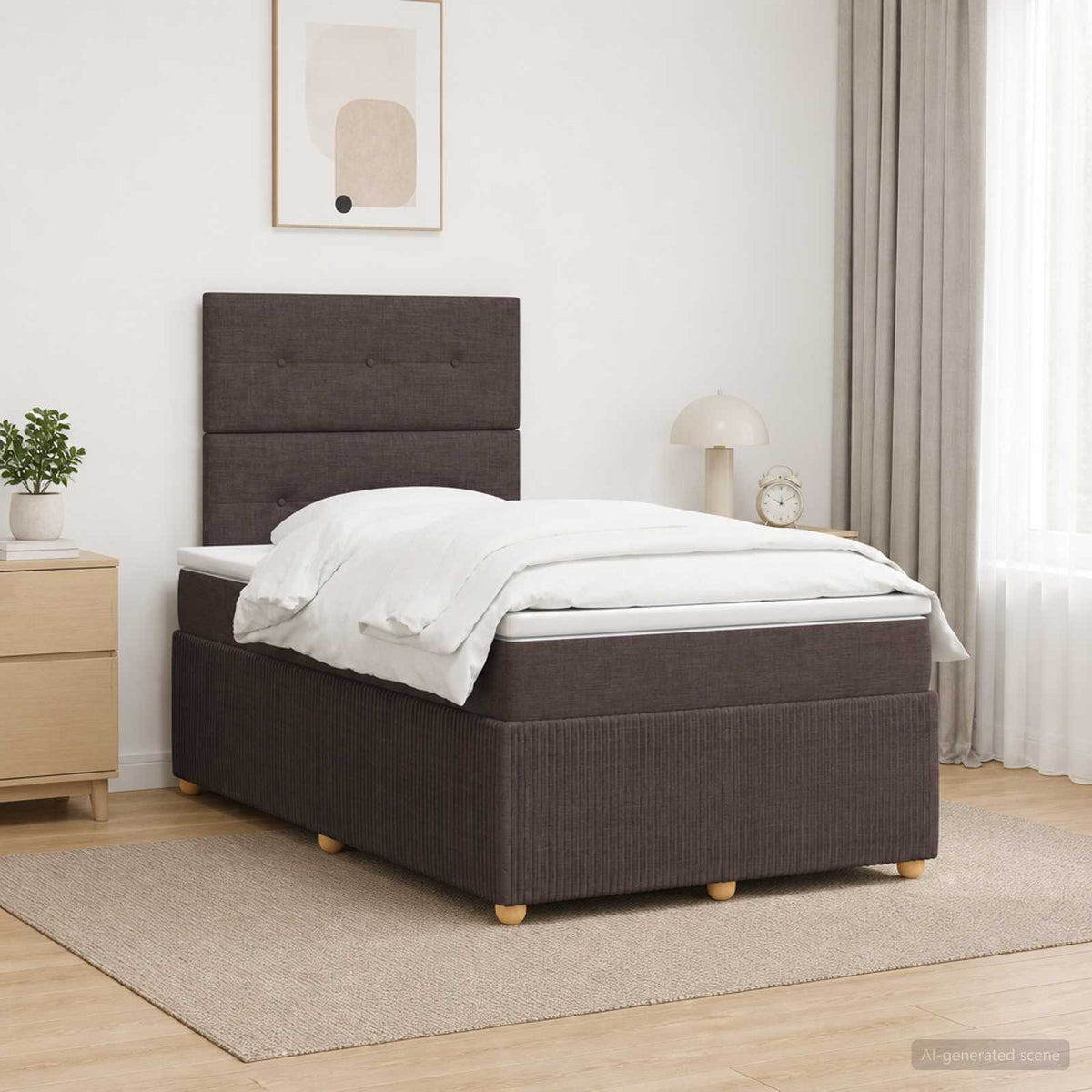 Lit boxspring LED avec matelas Marron foncé 120 x 200 cm Tissu