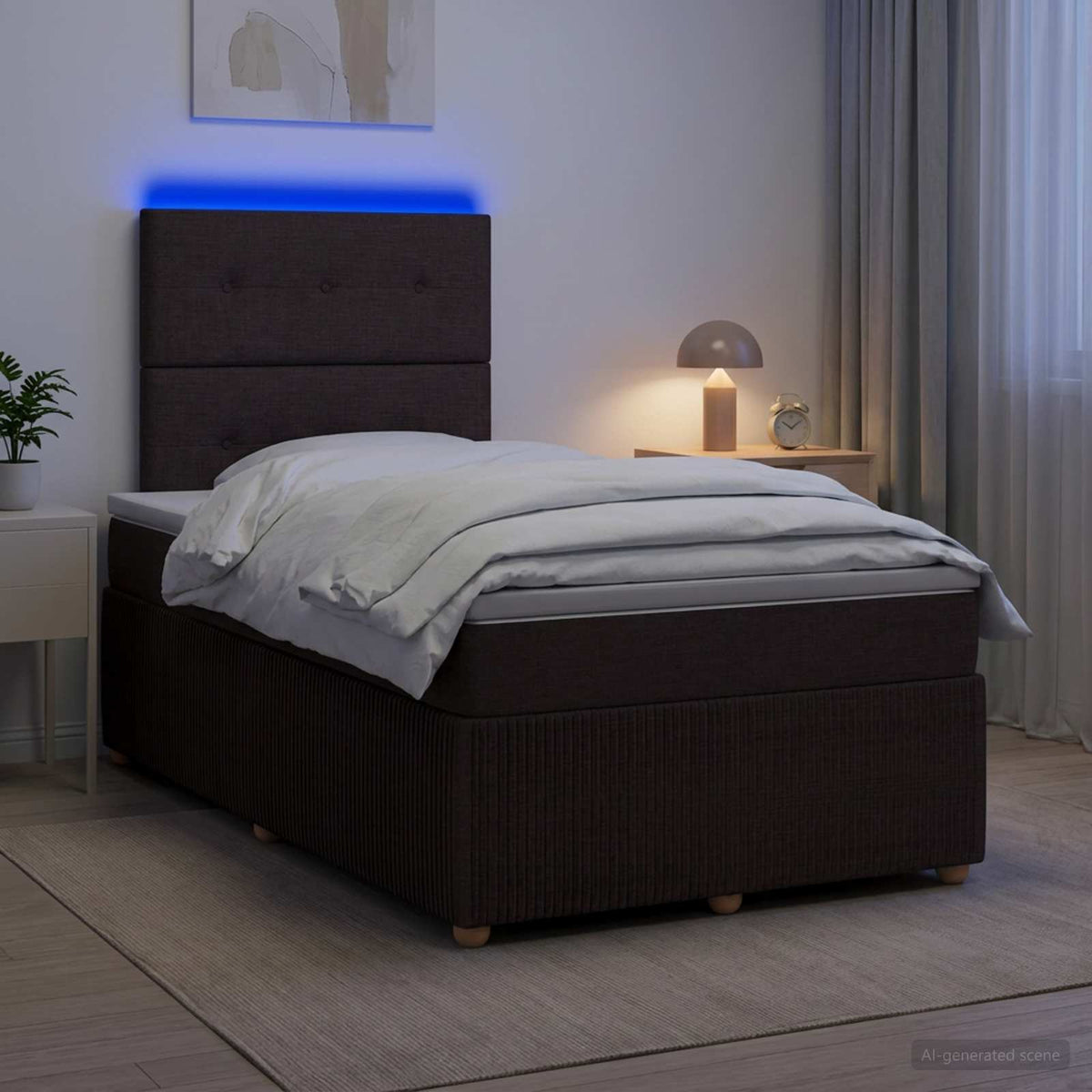Lit boxspring LED avec matelas Marron foncé 120 x 200 cm Tissu