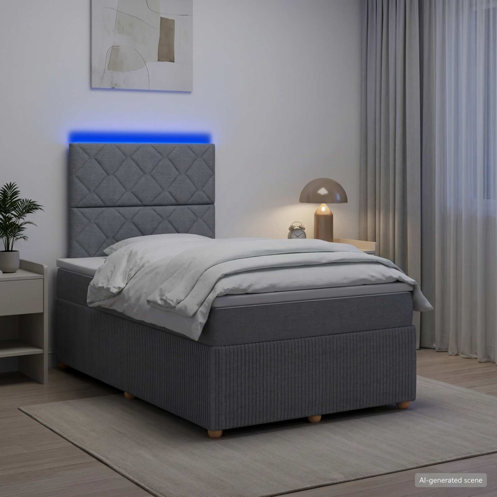 Lit boxspring LED avec matelas Gris clair 120 x 190 cm Tissu