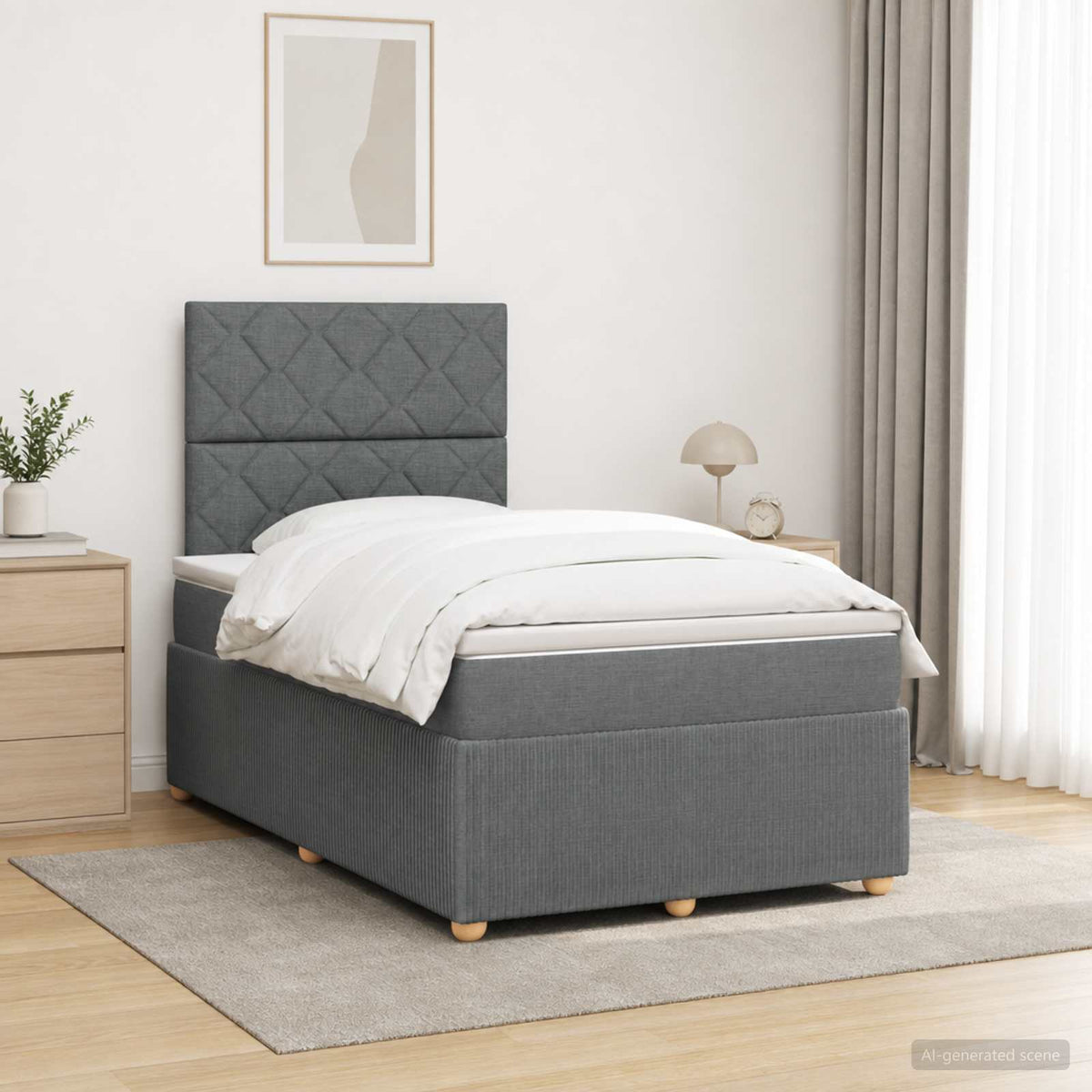 Lit boxspring LED avec matelas Gris foncé 120 x 200 cm Tissu
