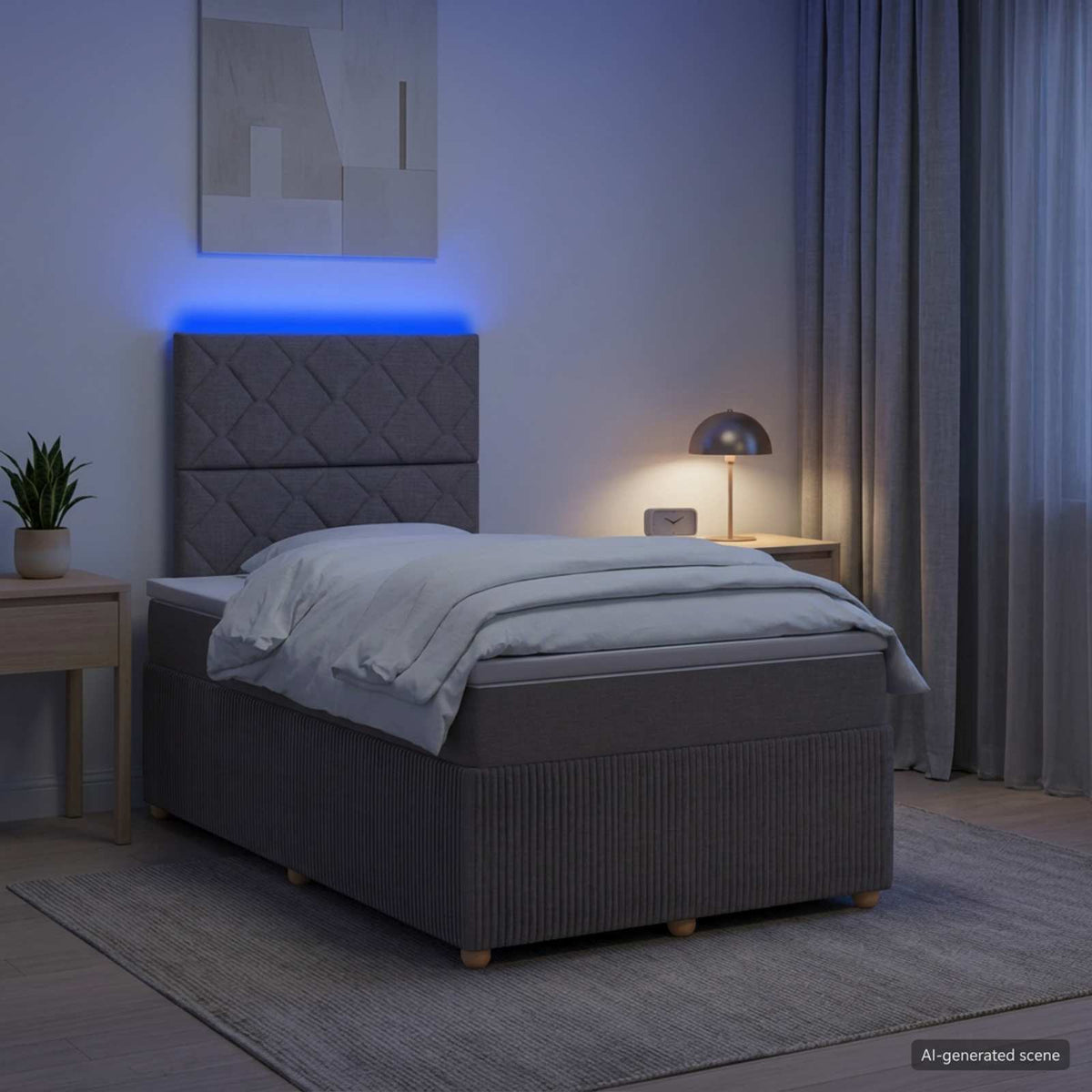 Lit boxspring LED avec matelas Taupe 120 x 200 cm Tissu