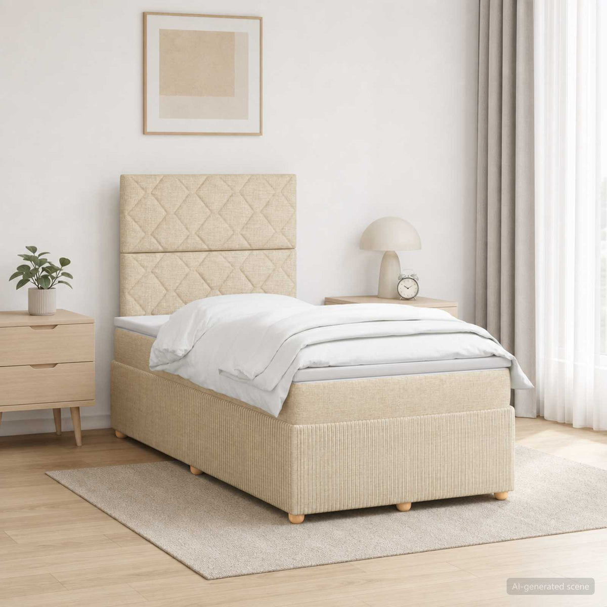 Lit boxspring LED avec matelas Crème 120 x 200 cm Tissu