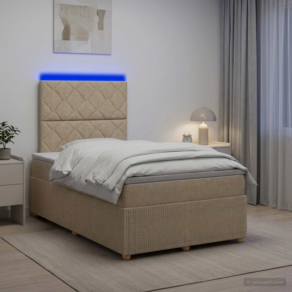 Lit boxspring LED avec matelas Crème 120 x 200 cm Tissu