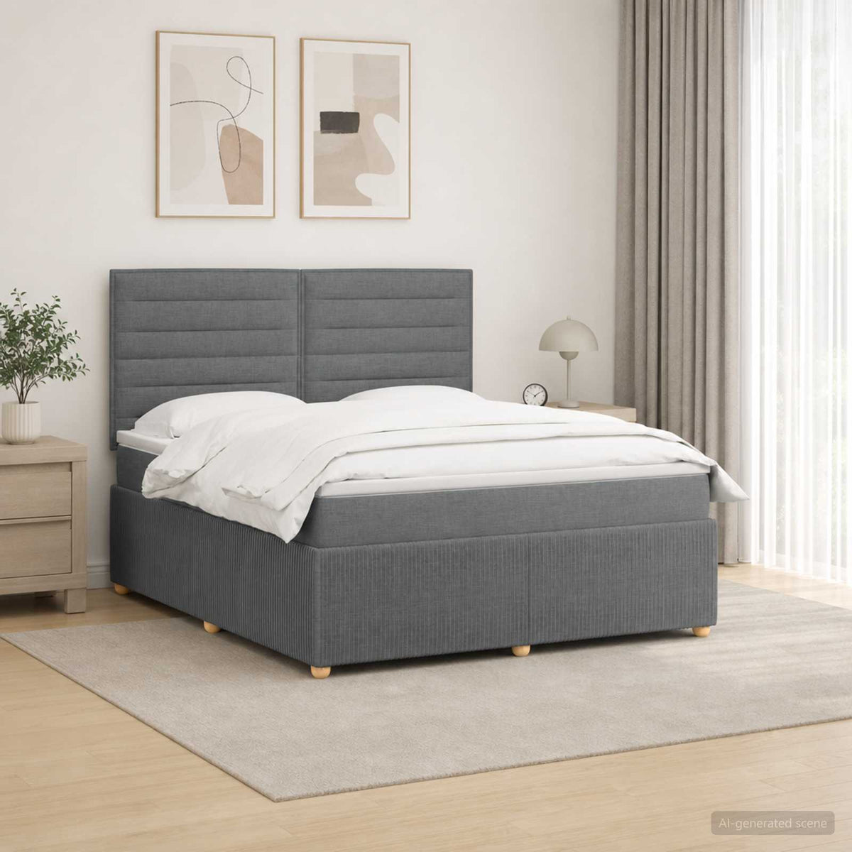 Lit boxspring LED avec matelas Gris foncé 140 x 190 cm Tissu