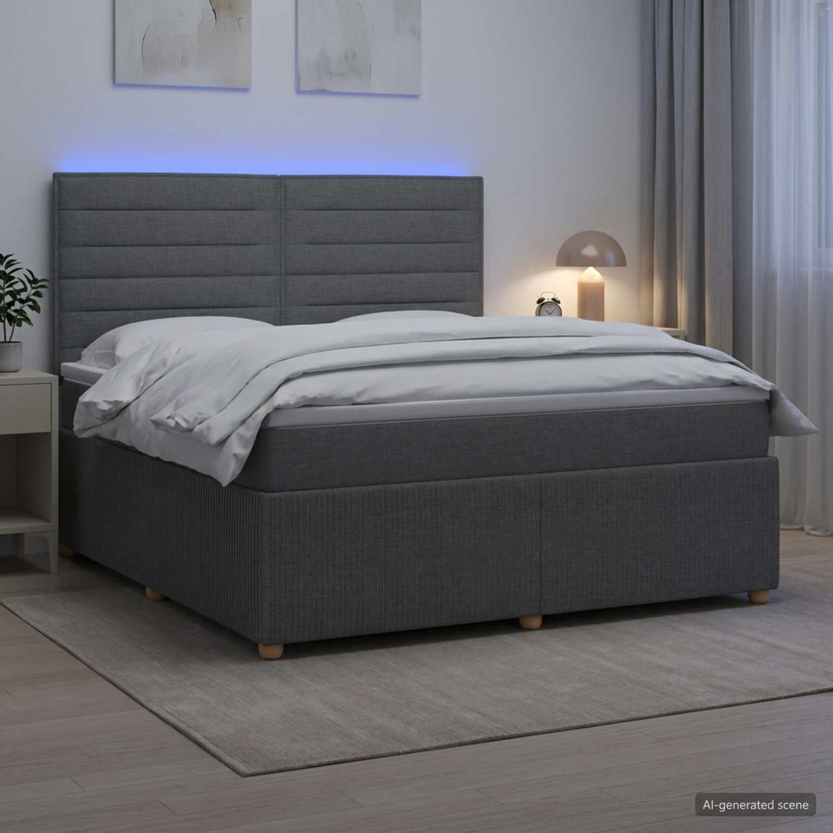 Lit boxspring LED avec matelas Gris foncé 140 x 190 cm Tissu