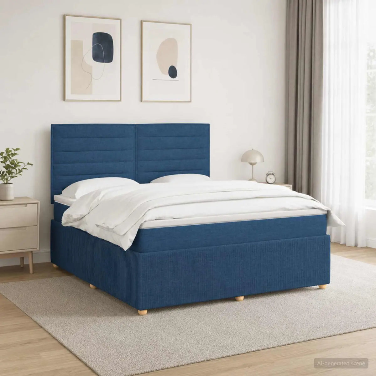Lit boxspring LED avec matelas Bleu 160 x 200 cm Tissu - XIOS