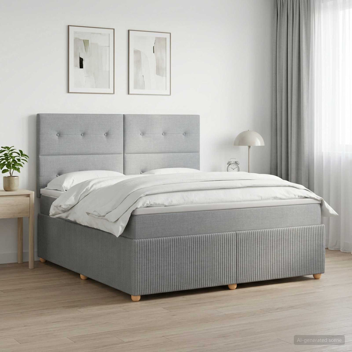 Lit boxspring LED avec matelas Gris clair 140 x 200 cm Tissu