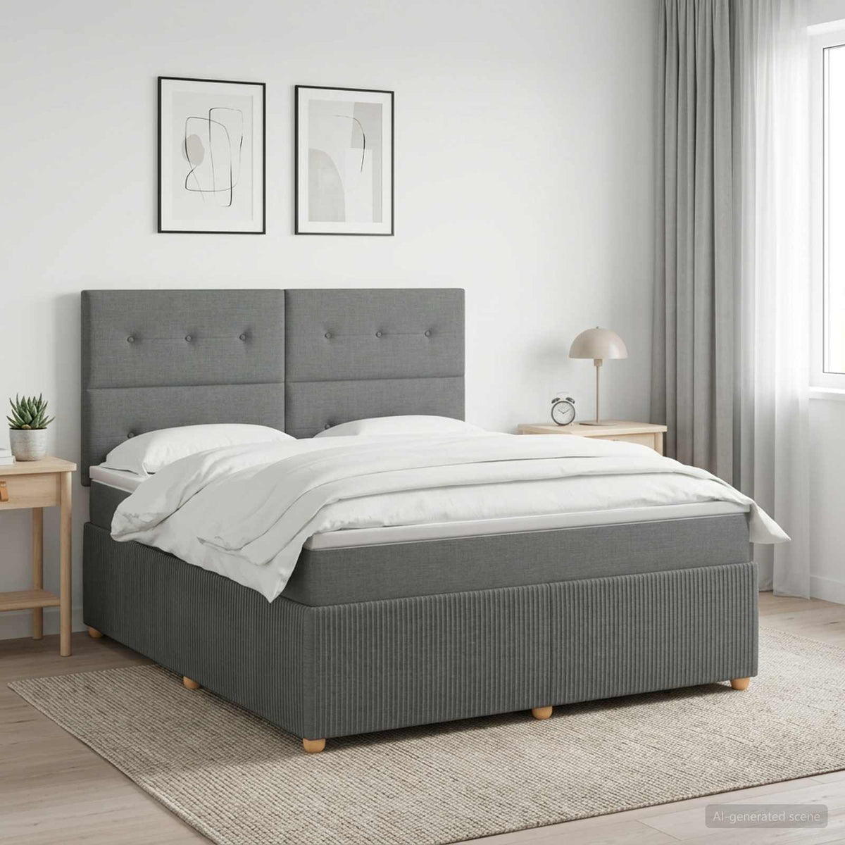 Lit boxspring LED avec matelas Gris foncé 140 x 200 cm Tissu