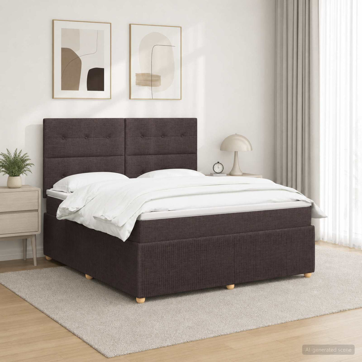 Lit boxspring LED avec matelas Marron foncé 140 x 190 cm Tissu
