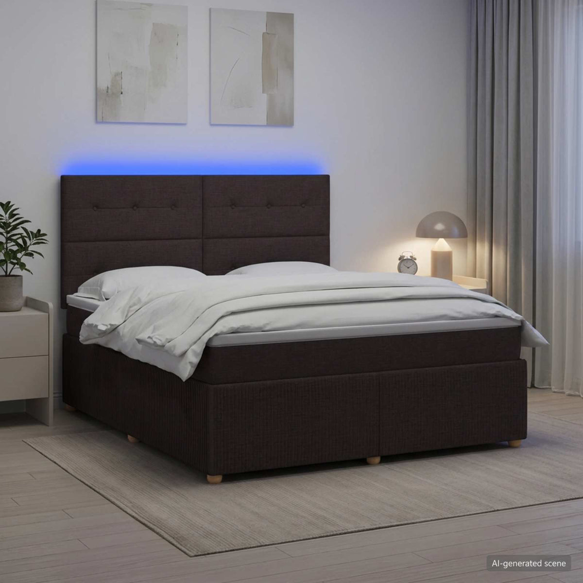 Lit boxspring LED avec matelas Marron foncé 140 x 190 cm Tissu