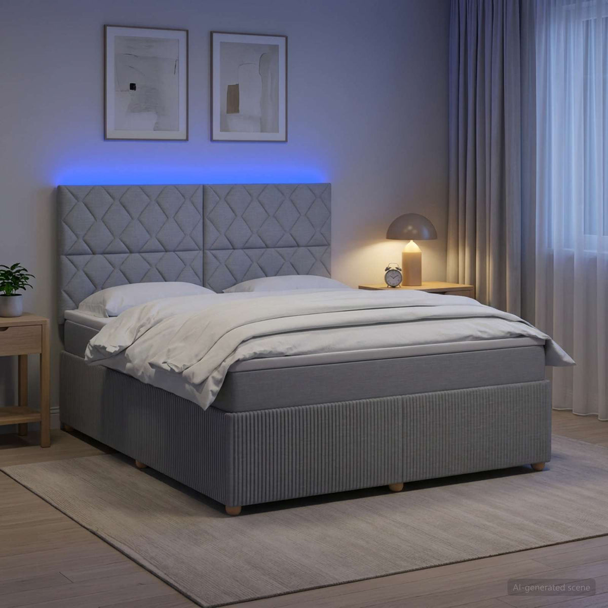 Lit boxspring LED avec matelas Gris clair 140 x 200 cm Tissu
