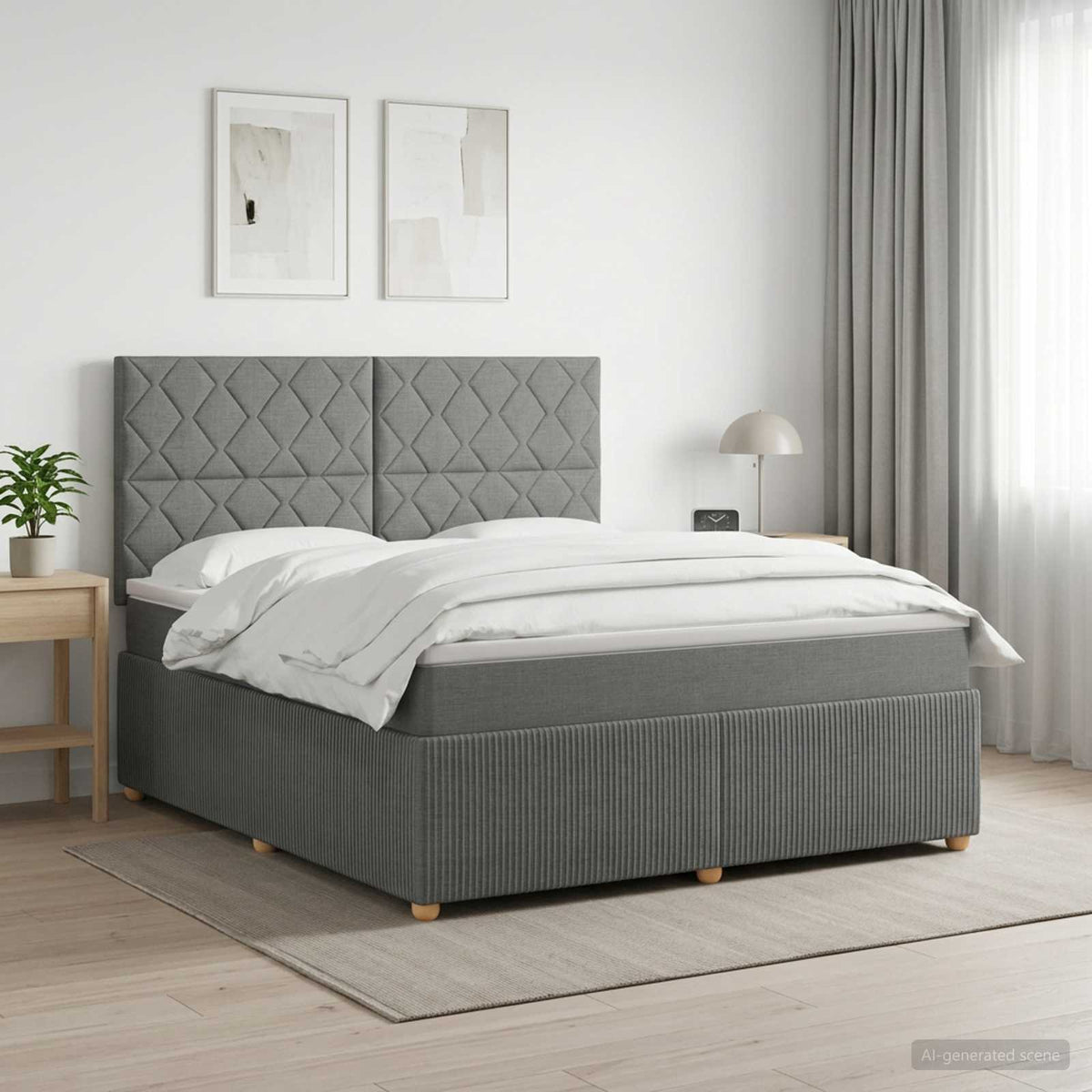 Lit boxspring LED avec matelas Gris foncé 140 x 190 cm Tissu