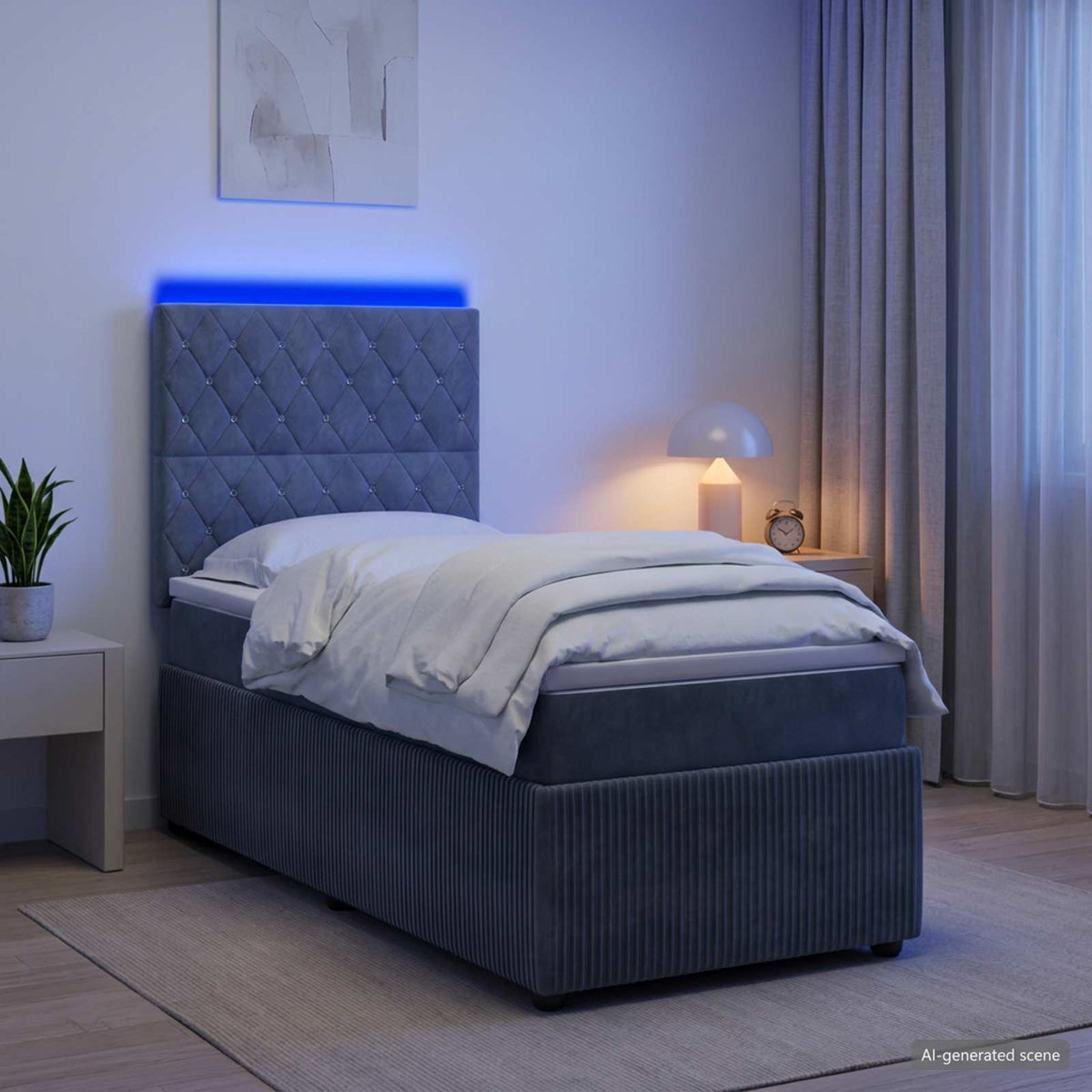 Lit boxspring LED avec matelas Gris foncé 90 x 200 cm Velours