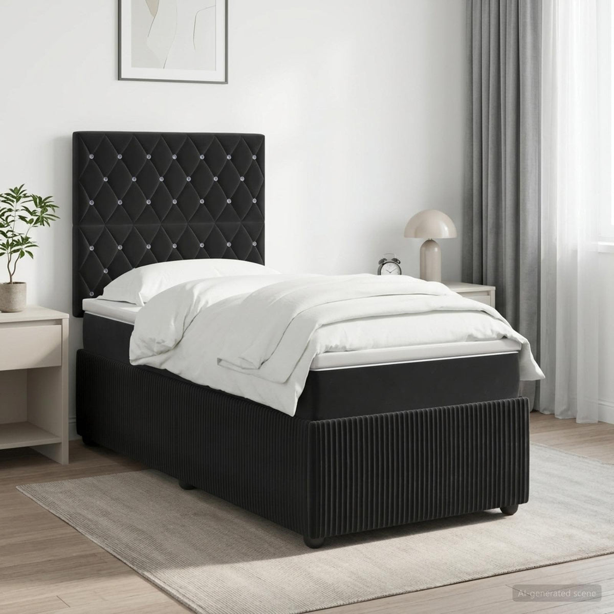 Lit boxspring LED avec matelas Noir 80 x 200 cm Velours
