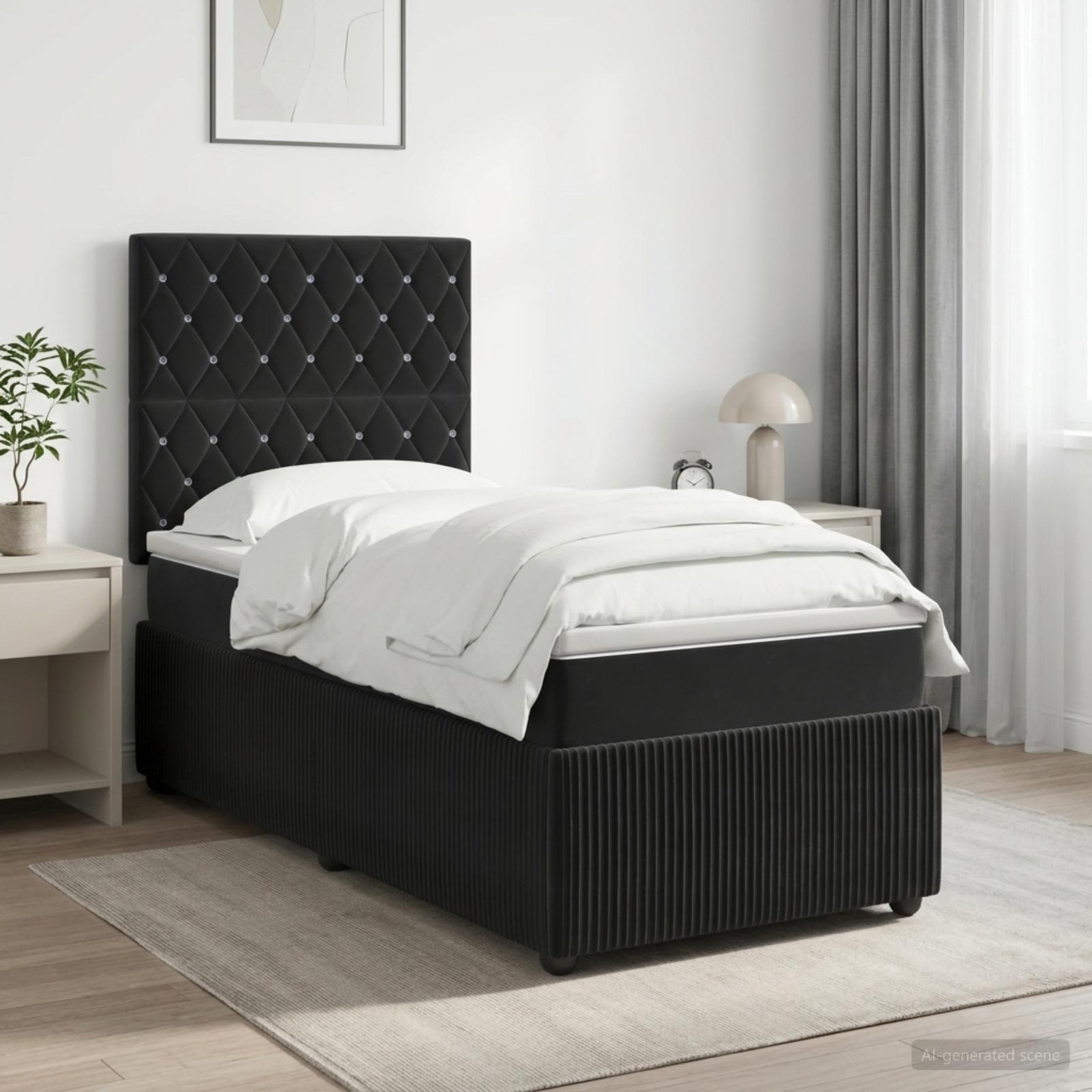 Lit boxspring LED avec matelas Noir 100 x 200 cm Velours