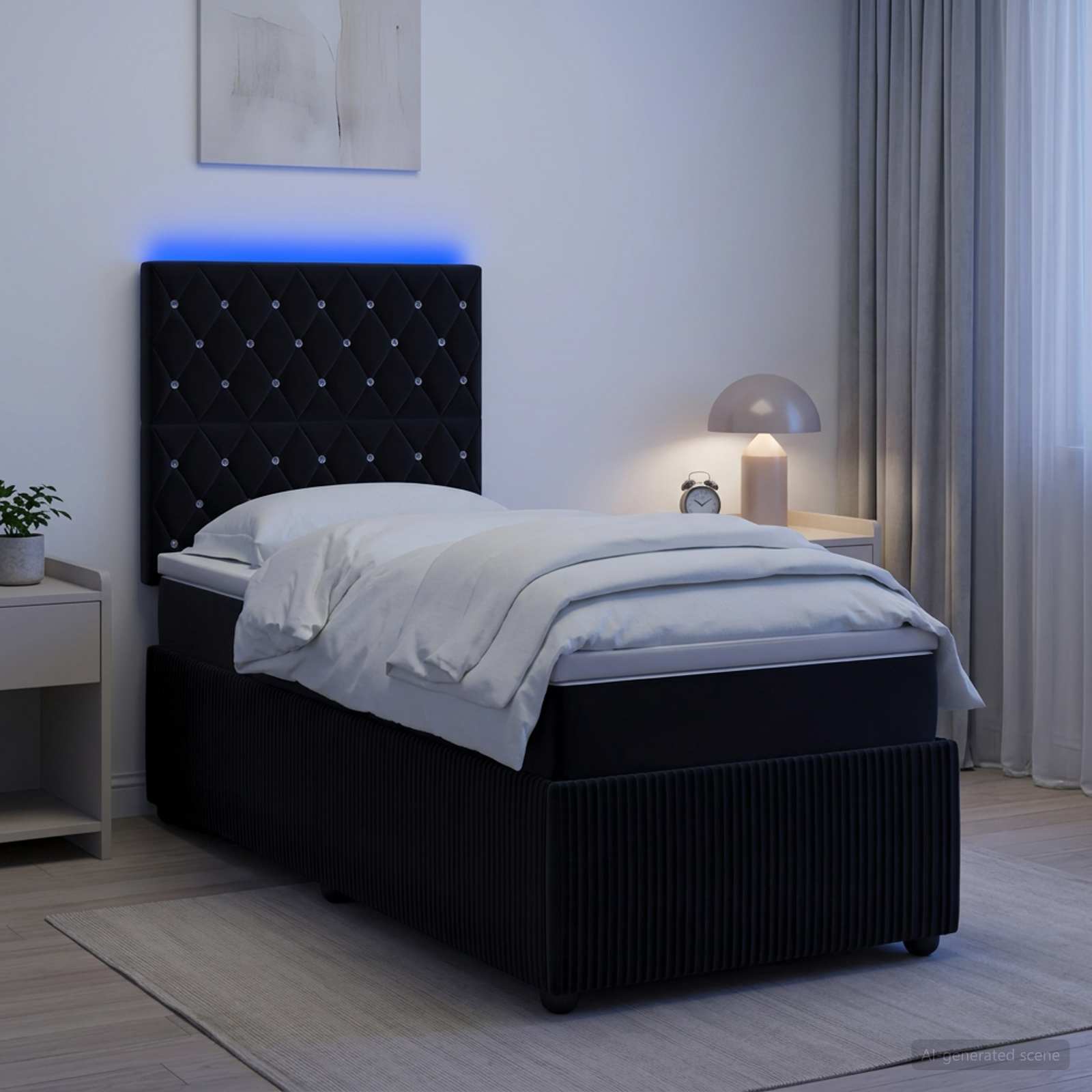 Lit boxspring LED avec matelas Noir 100 x 200 cm Velours