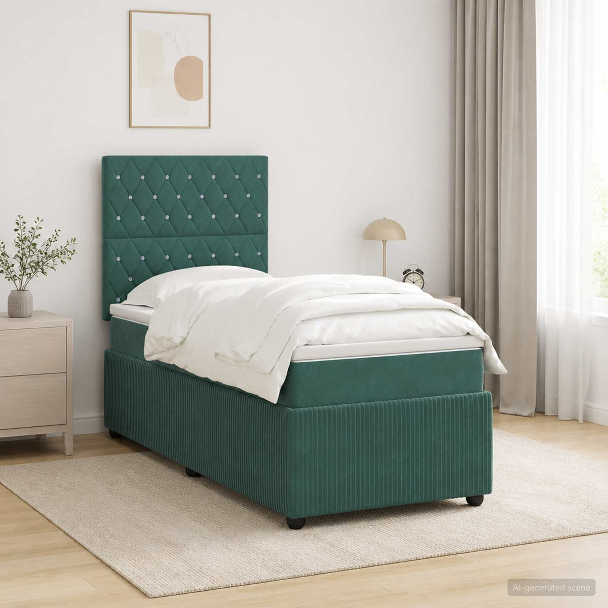 Lit boxspring LED avec matelas Vert foncé 100 x 200 cm Velours