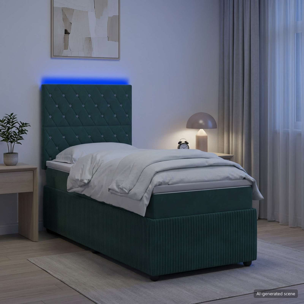 Lit boxspring LED avec matelas Vert foncé 90 x 200 cm Velours