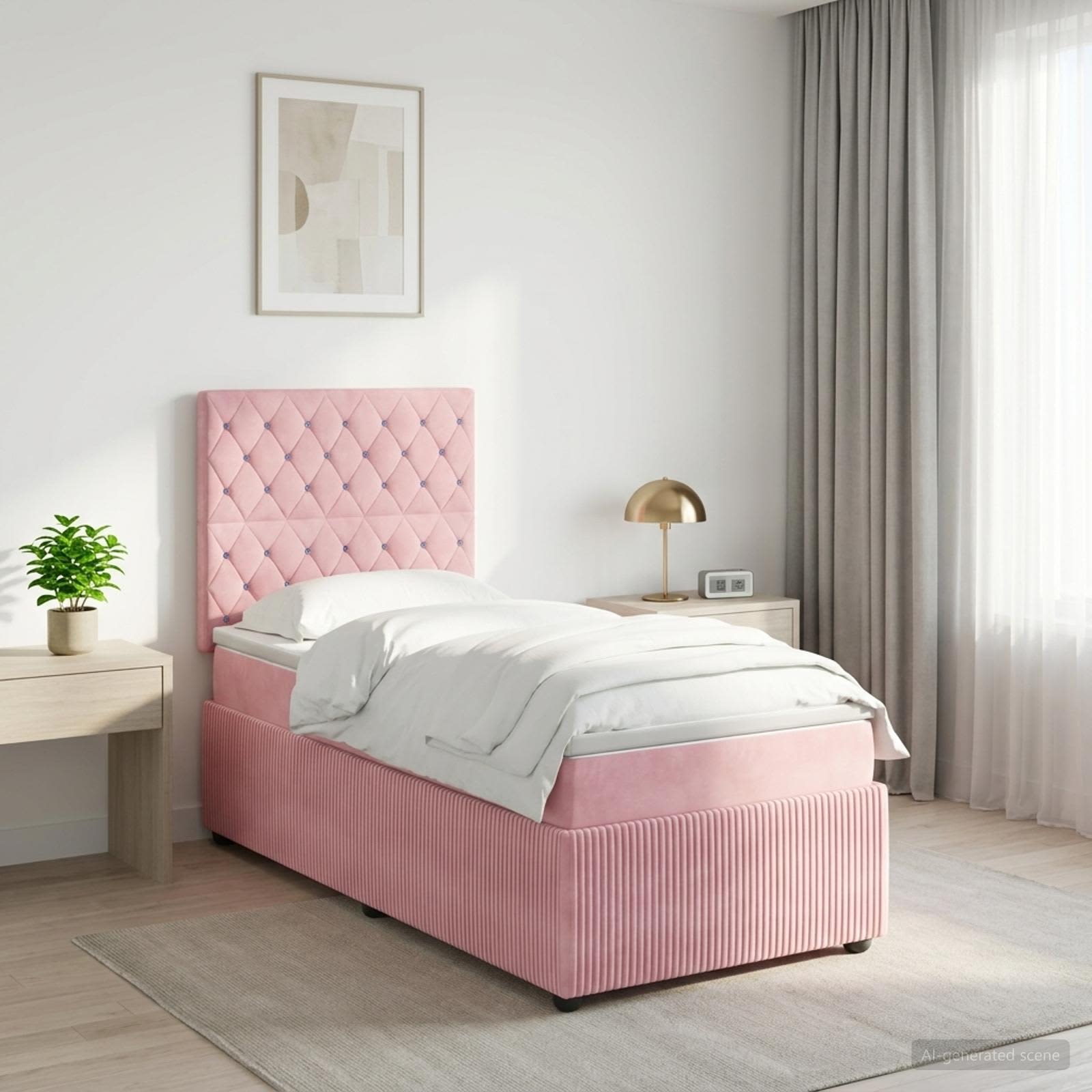 Lit boxspring LED avec matelas Rose 90 x 190 cm Velours