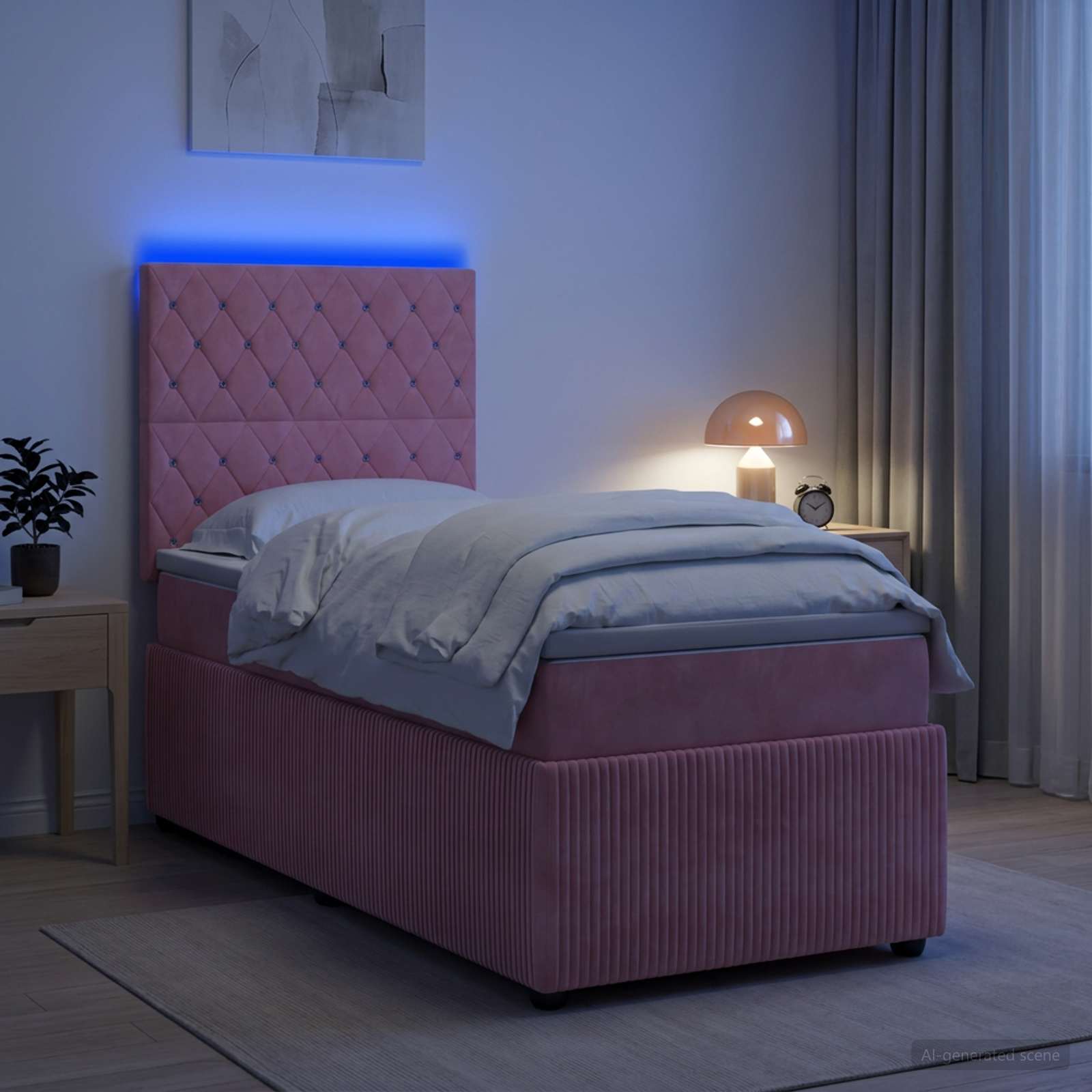Lit boxspring LED avec matelas Rose 90 x 190 cm Velours