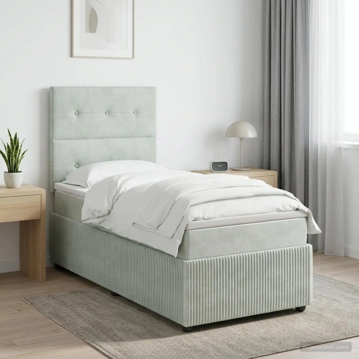 Lit boxspring LED avec matelas Gris clair 90 x 190 cm Velours - XIOS
