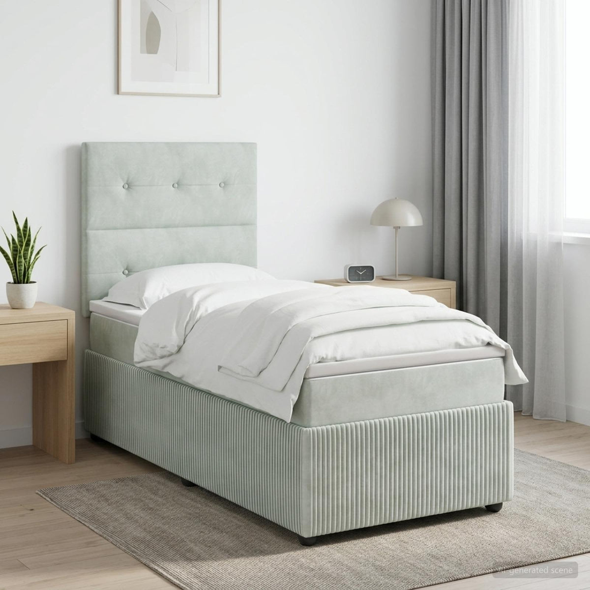 Lit boxspring LED avec matelas Gris clair 90 x 200 cm Velours