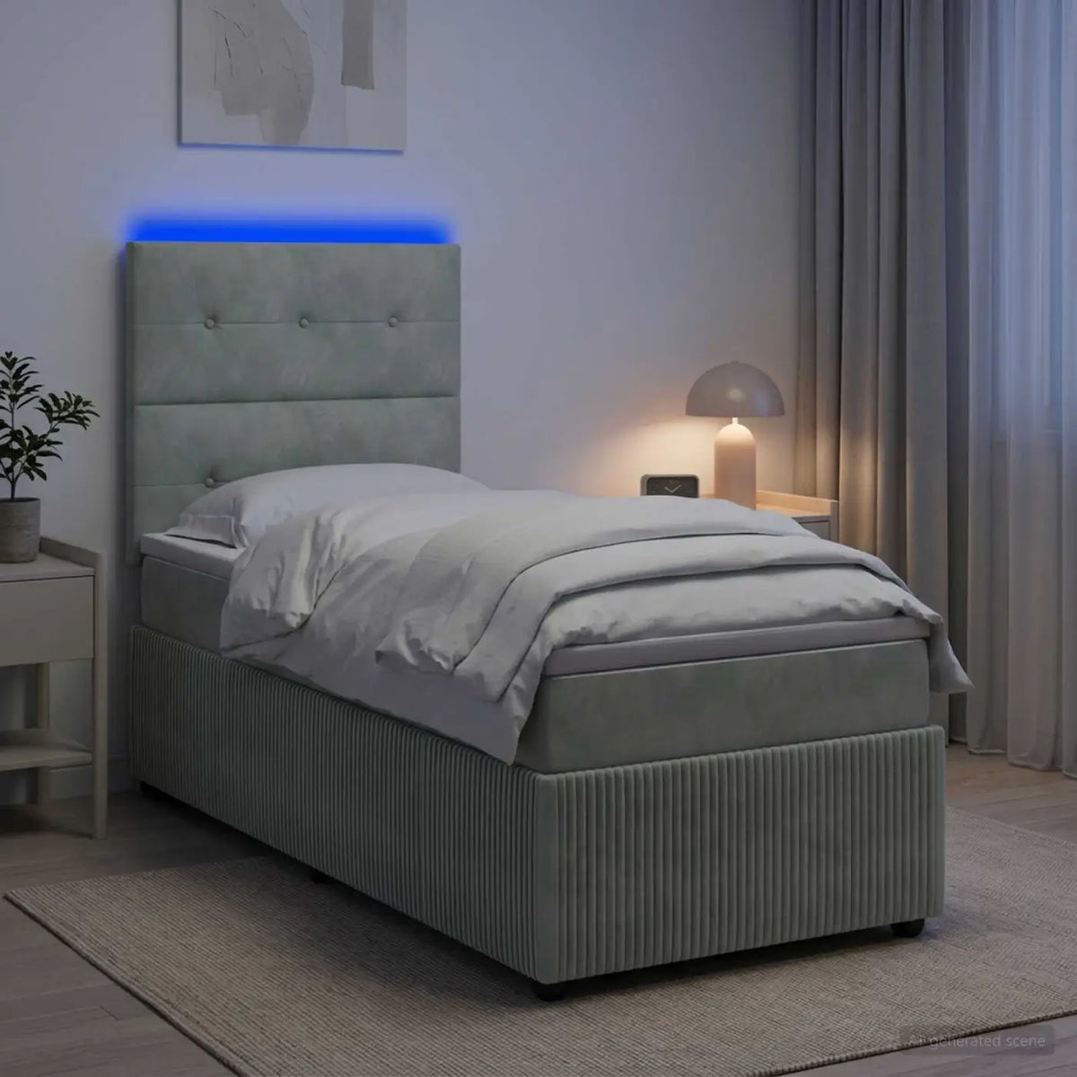 Lit boxspring LED avec matelas Gris clair 90 x 190 cm Velours - XIOS