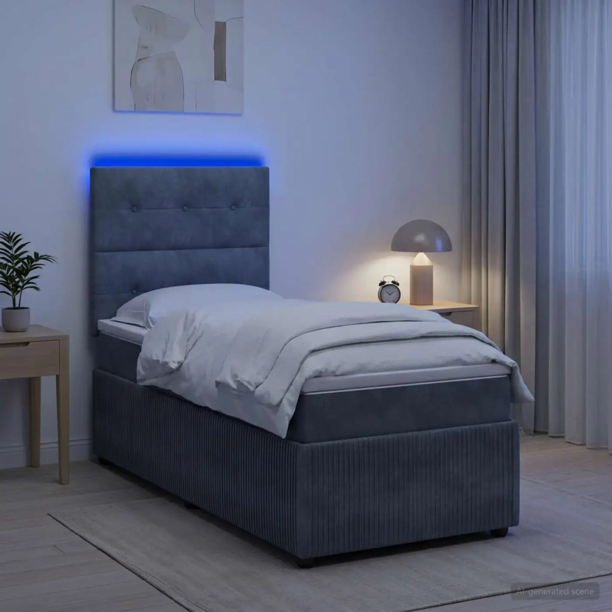 Lit boxspring LED avec matelas Gris foncé 90 x 190 cm Velours - XIOS