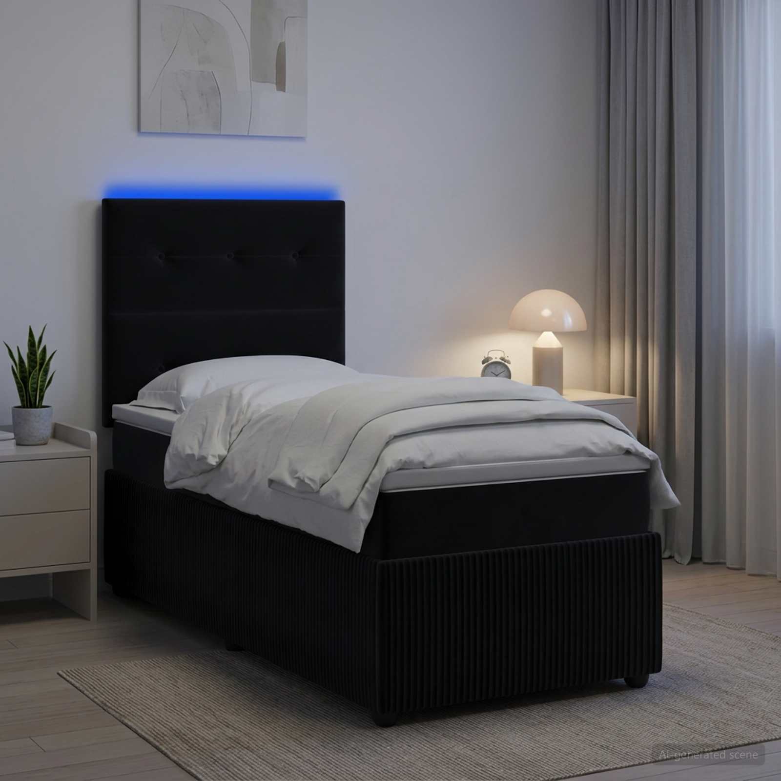 Lit boxspring LED avec matelas Noir 80 x 200 cm Velours