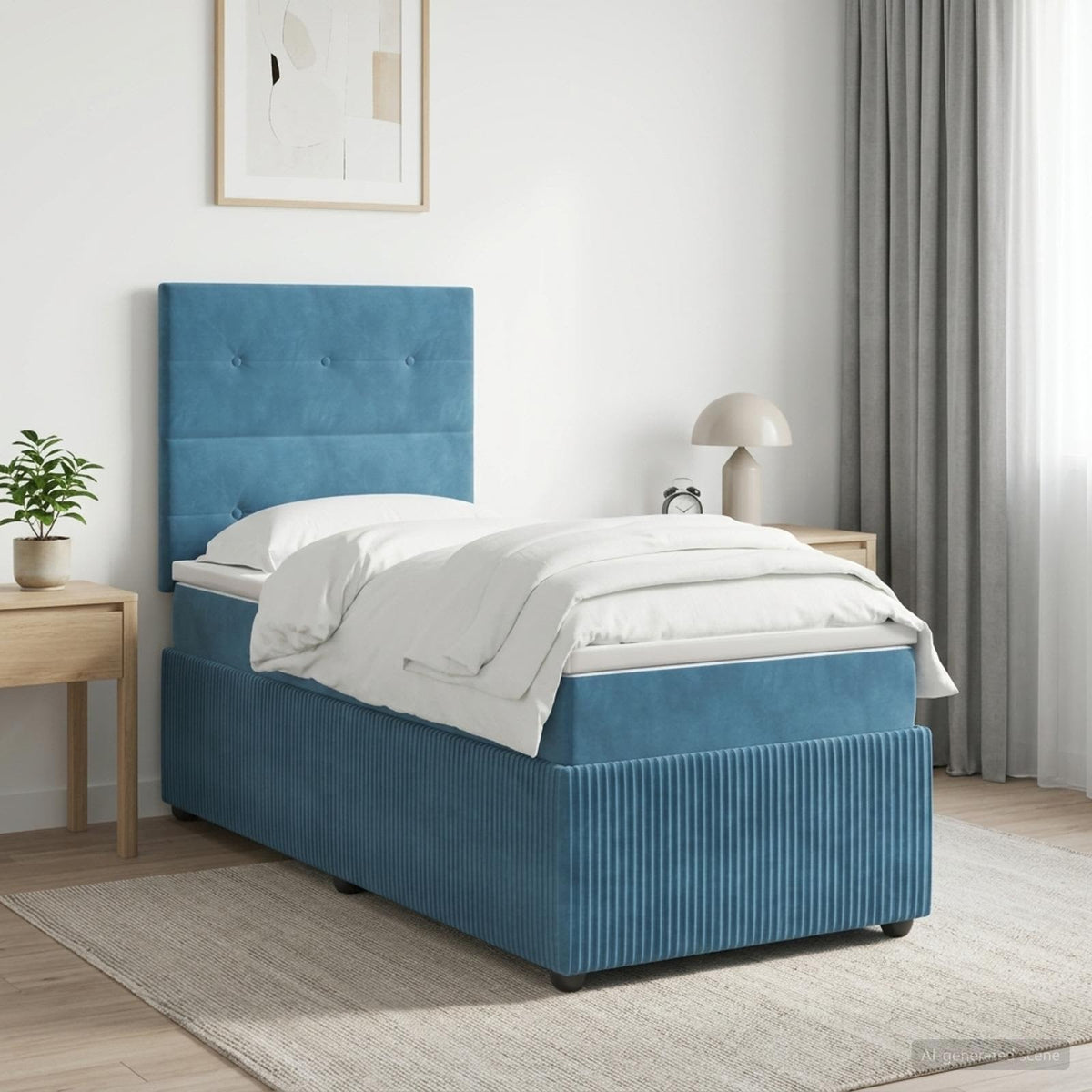 Lit boxspring LED avec matelas Bleu 90 x 200 cm Velours