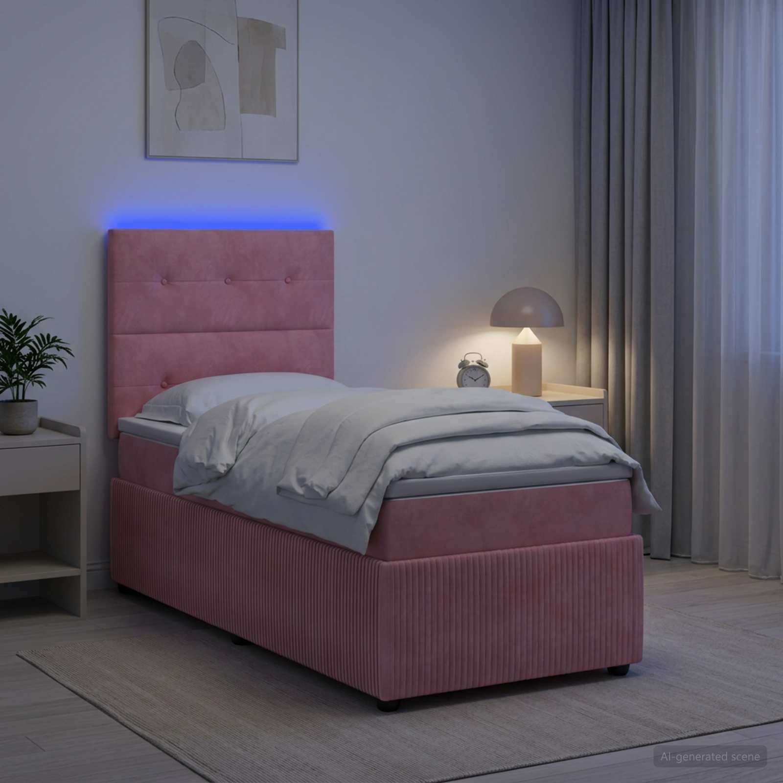 Lit boxspring LED avec matelas Rose 90 x 190 cm Velours