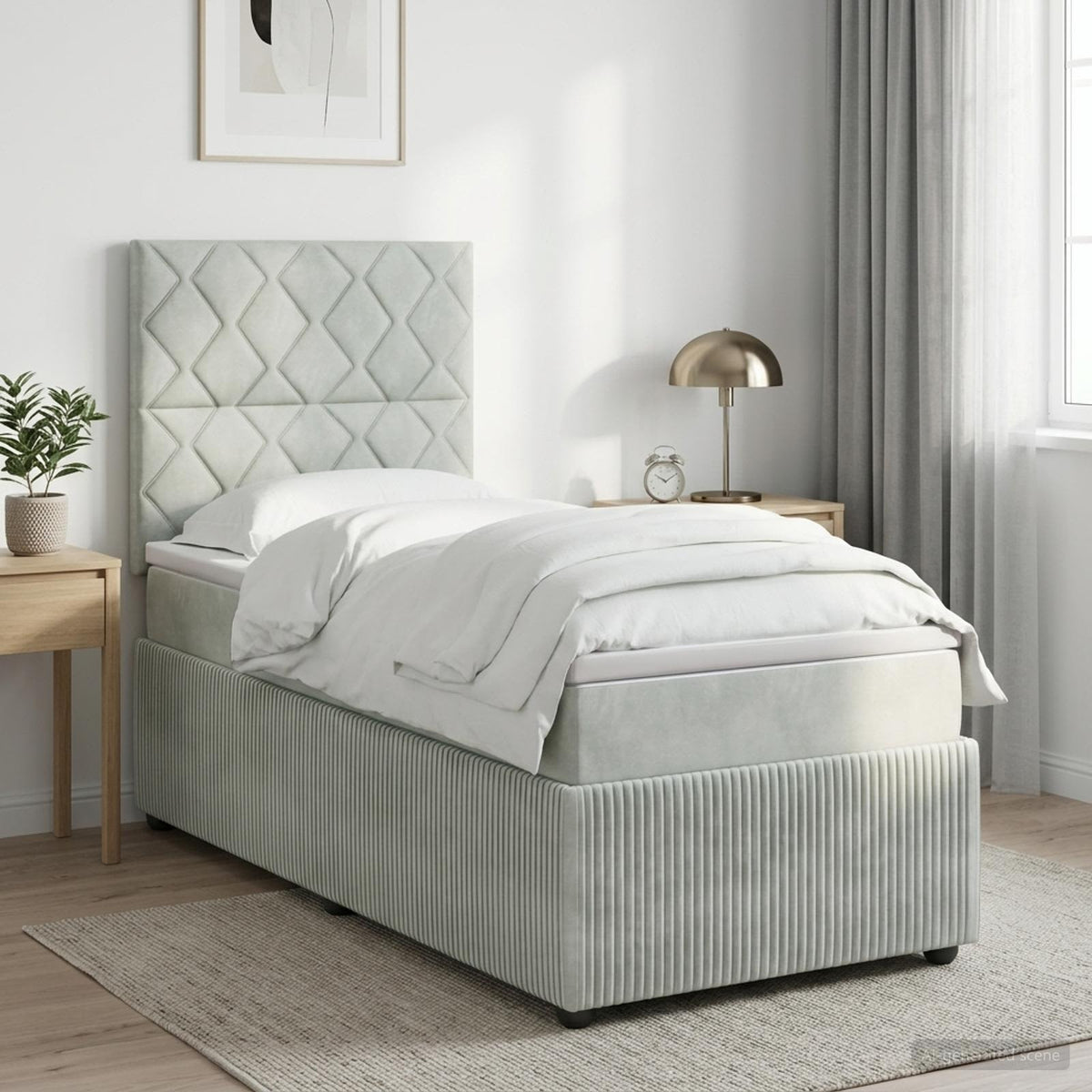 Lit boxspring LED avec matelas Gris clair 90 x 190 cm Velours