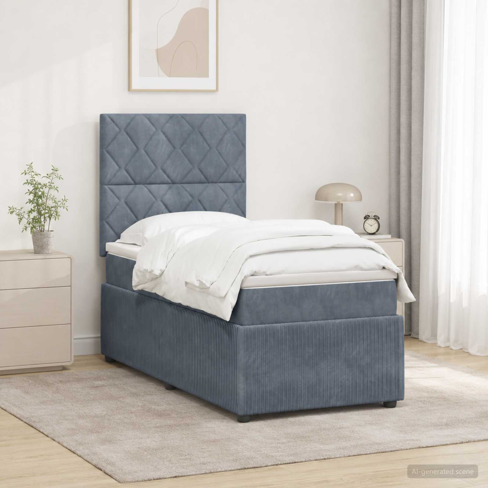 Lit boxspring LED avec matelas Gris foncé 100 x 200 cm Velours