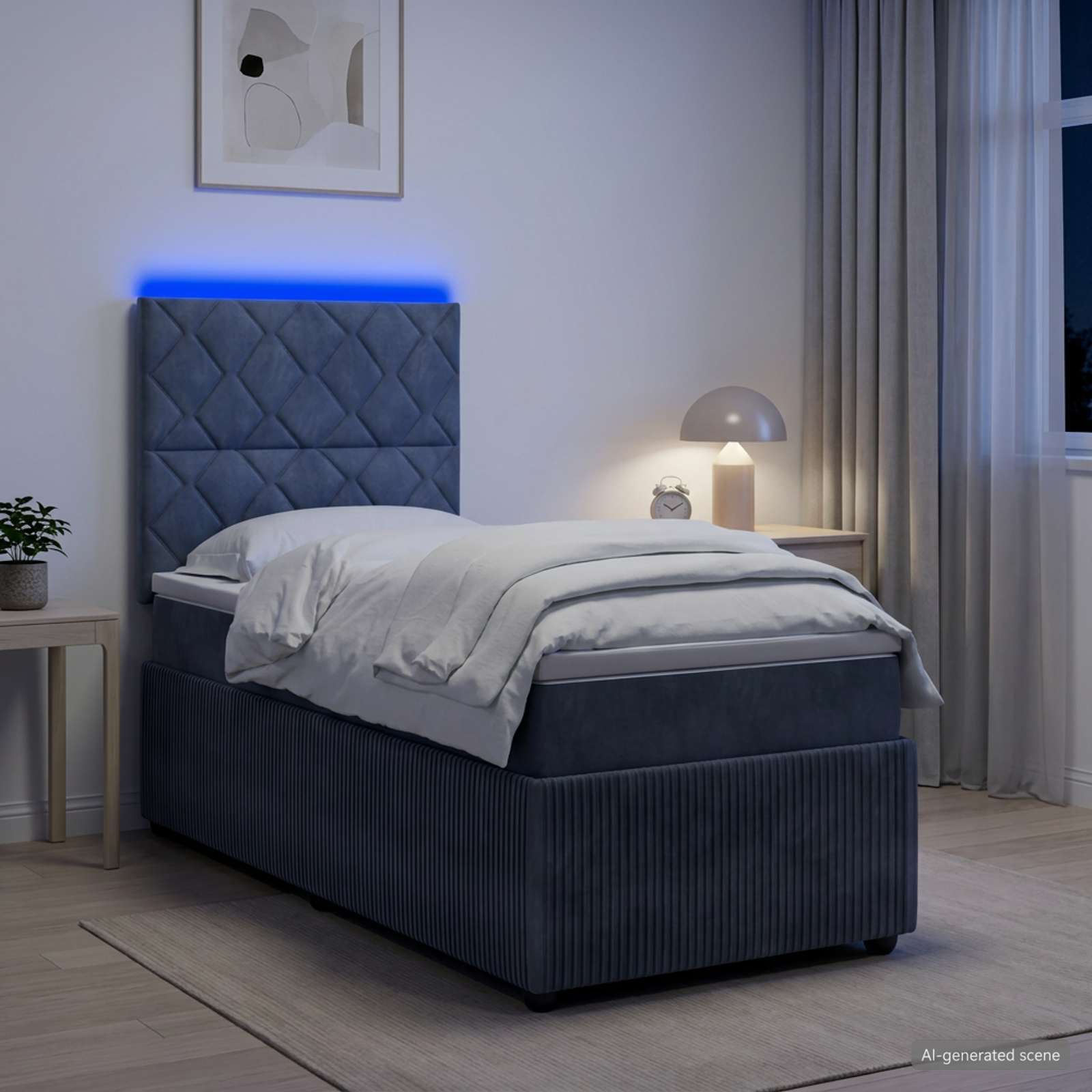 Lit boxspring LED avec matelas Gris foncé 100 x 200 cm Velours