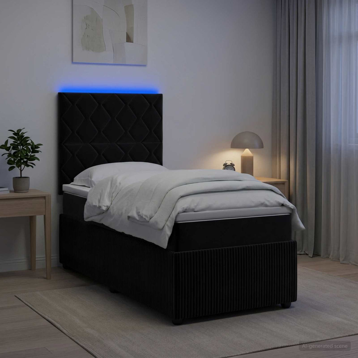 Lit boxspring LED avec matelas Noir 90 x 200 cm Velours