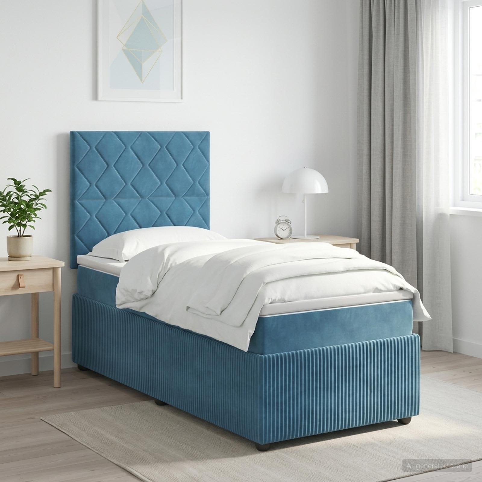 Lit boxspring LED avec matelas Bleu 80 x 200 cm Velours