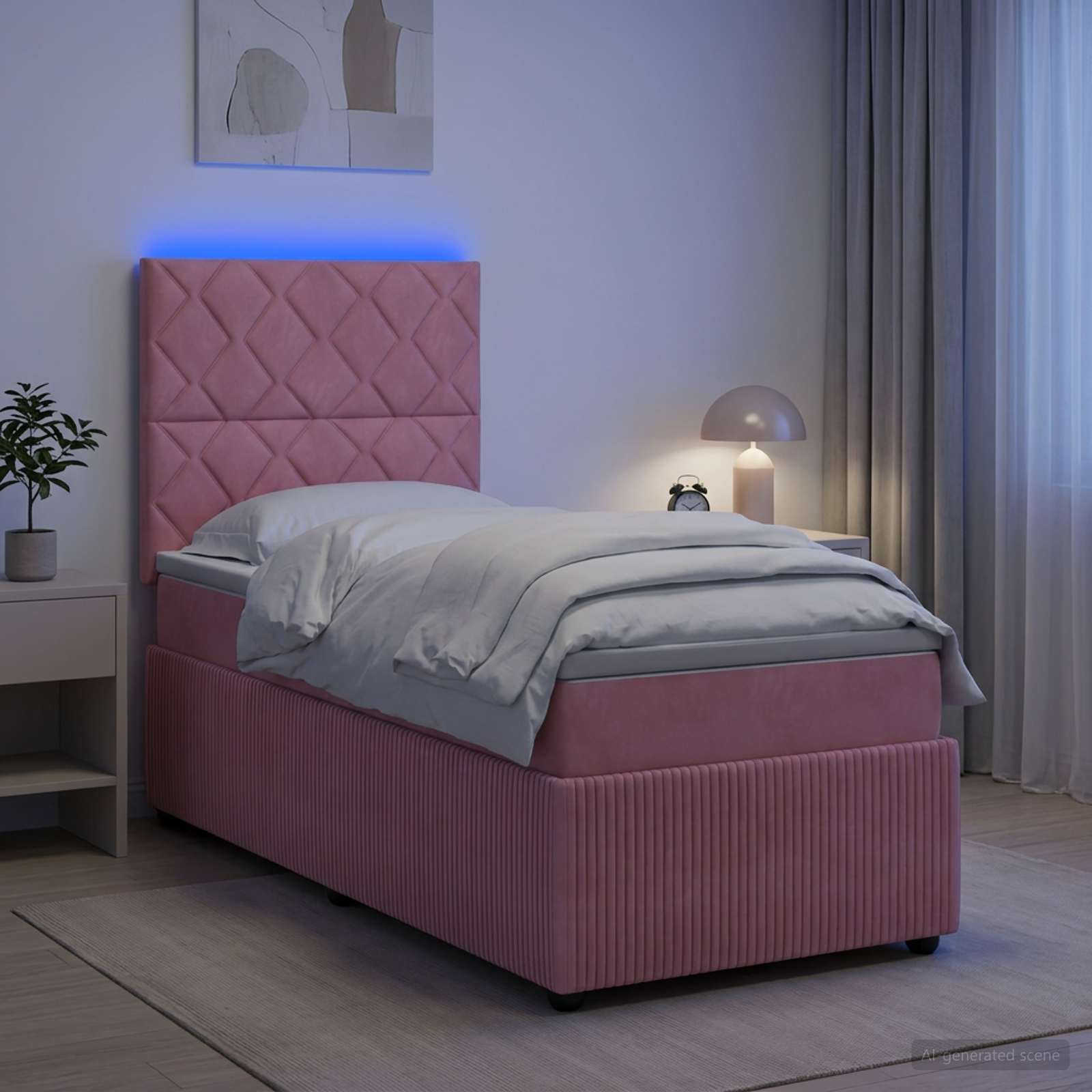 Lit boxspring LED avec matelas Rose 90 x 190 cm Velours