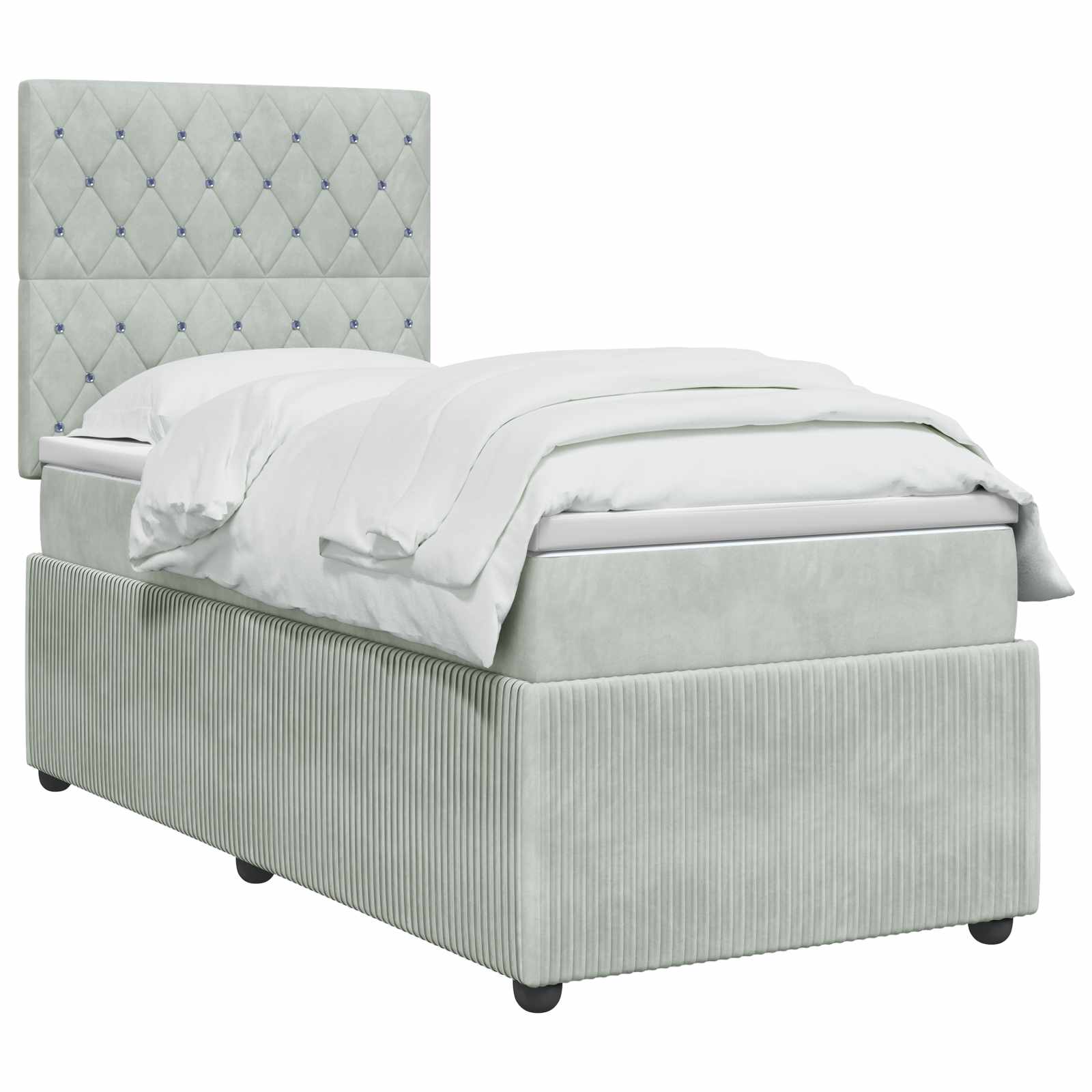 Lit boxspring LED avec matelas Gris clair 90 x 190 cm Velours