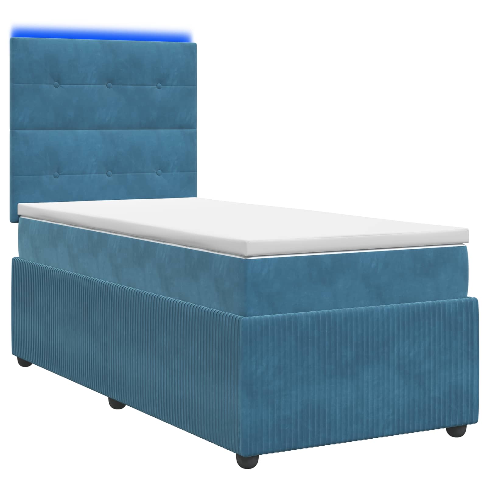 Lit boxspring LED avec matelas Bleu 90 x 190 cm Velours - XIOS