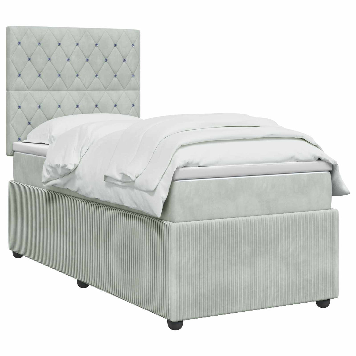 Lit boxspring LED avec matelas Gris clair 90 x 200 cm Velours