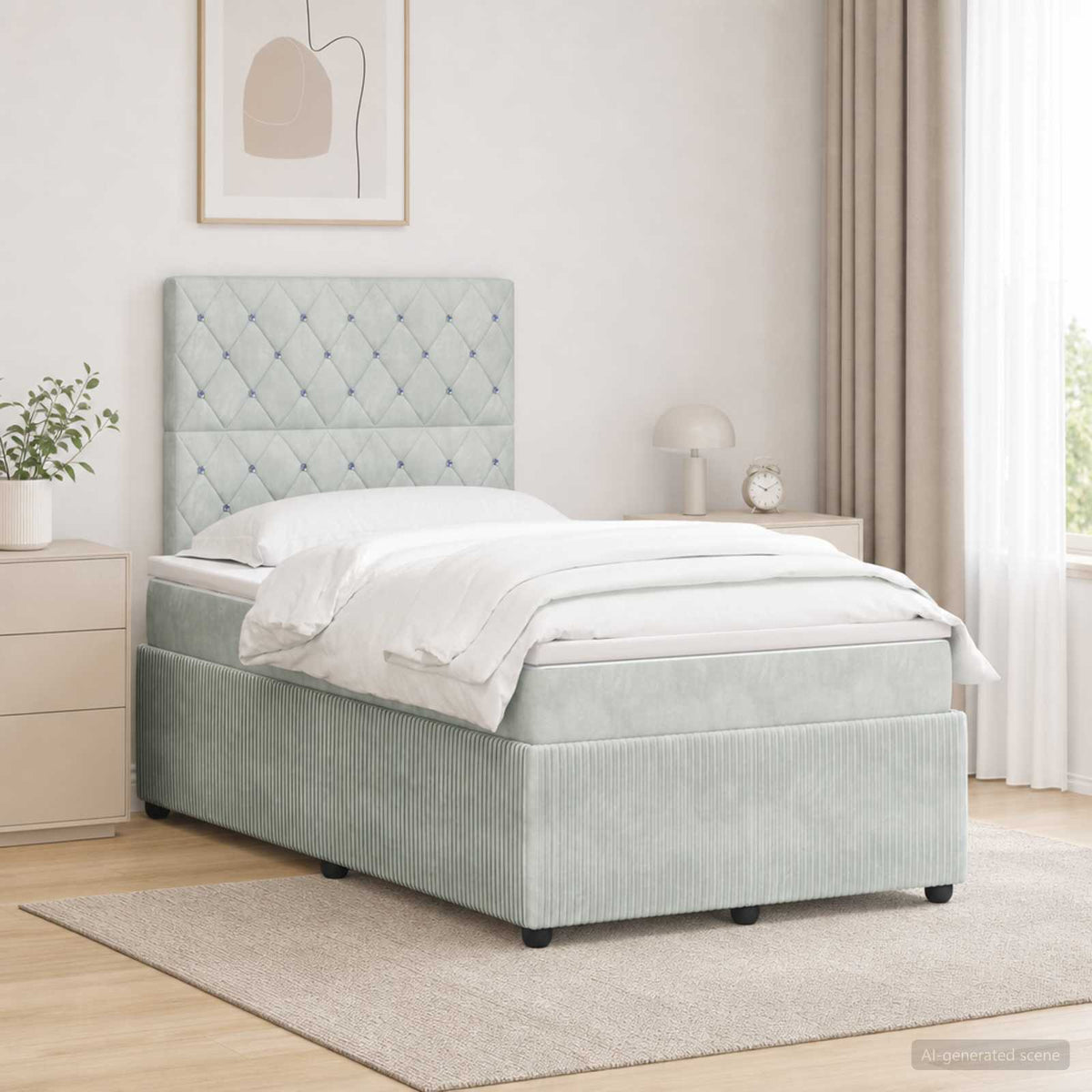 Lit boxspring LED avec matelas Gris clair 120 x 200 cm Velours