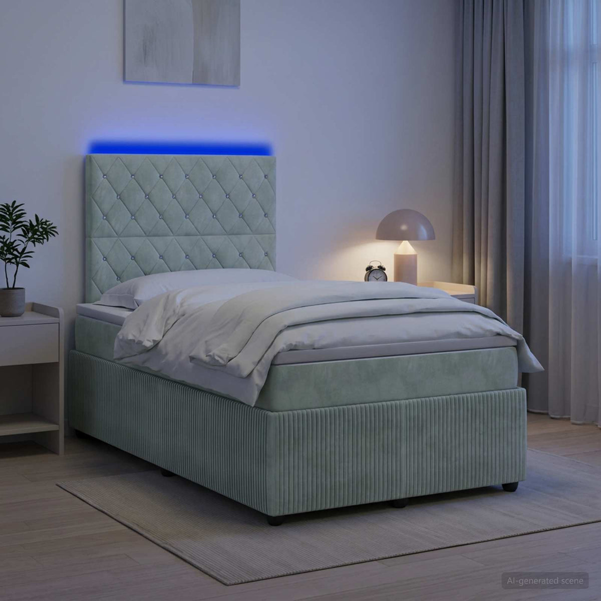 Lit boxspring LED avec matelas Gris clair 120 x 190 cm Velours