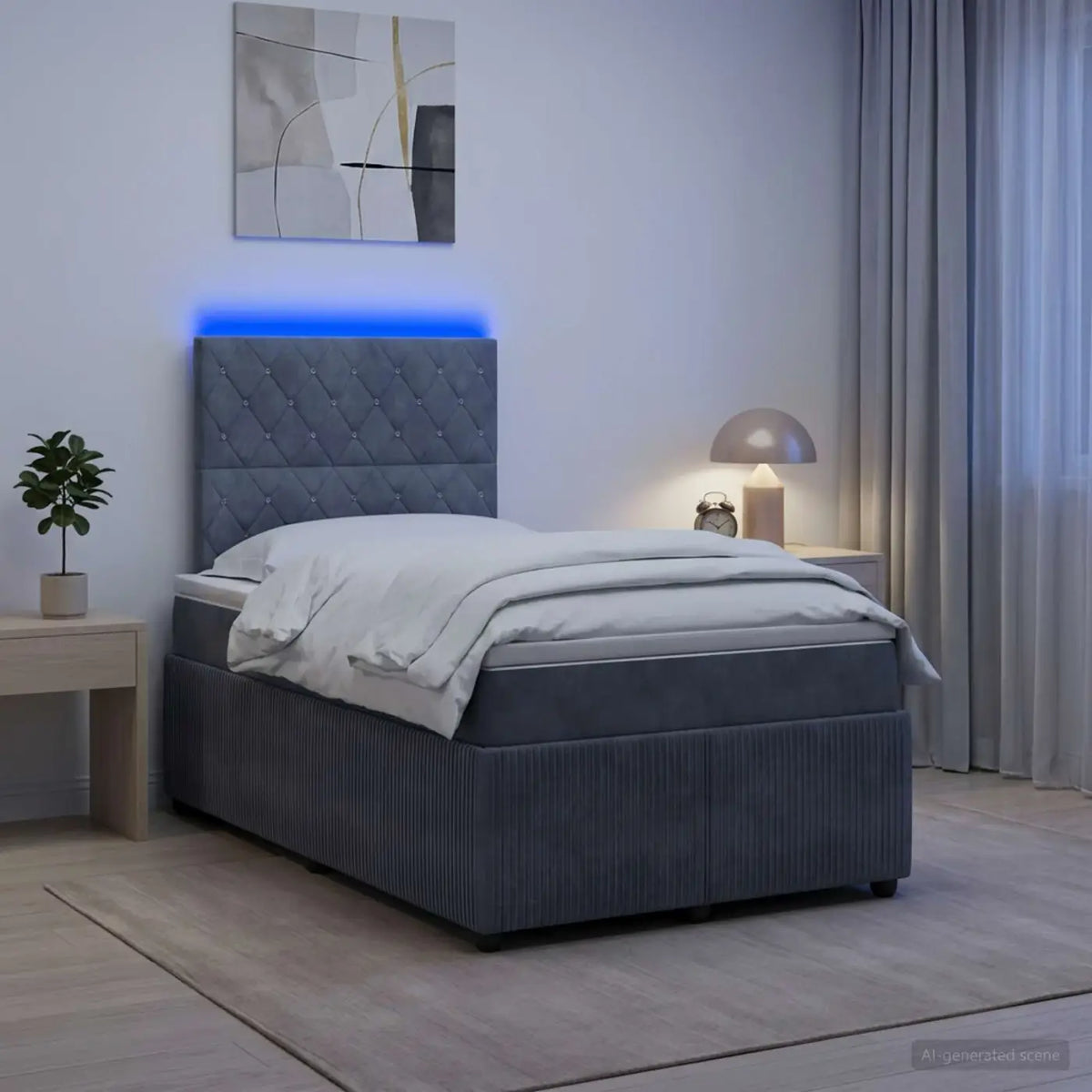 Lit boxspring LED avec matelas Gris foncé 120 x 190 cm Velours - XIOS