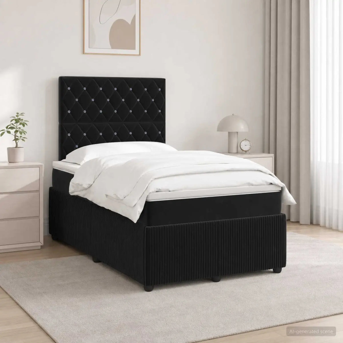 Lit boxspring LED avec matelas Noir 120 x 190 cm Velours - XIOS