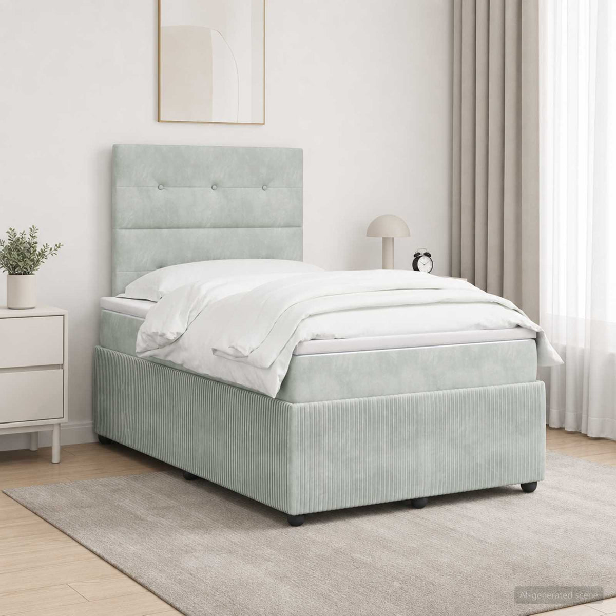 Lit boxspring LED avec matelas Gris clair 120 x 190 cm Velours